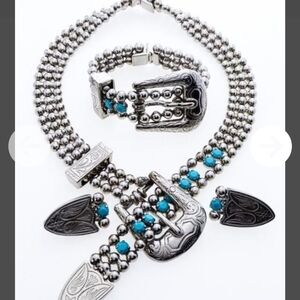 DeLizza and Elster Aka Juliana Silver Tone Rhodium Plate Western Set Turquoise
